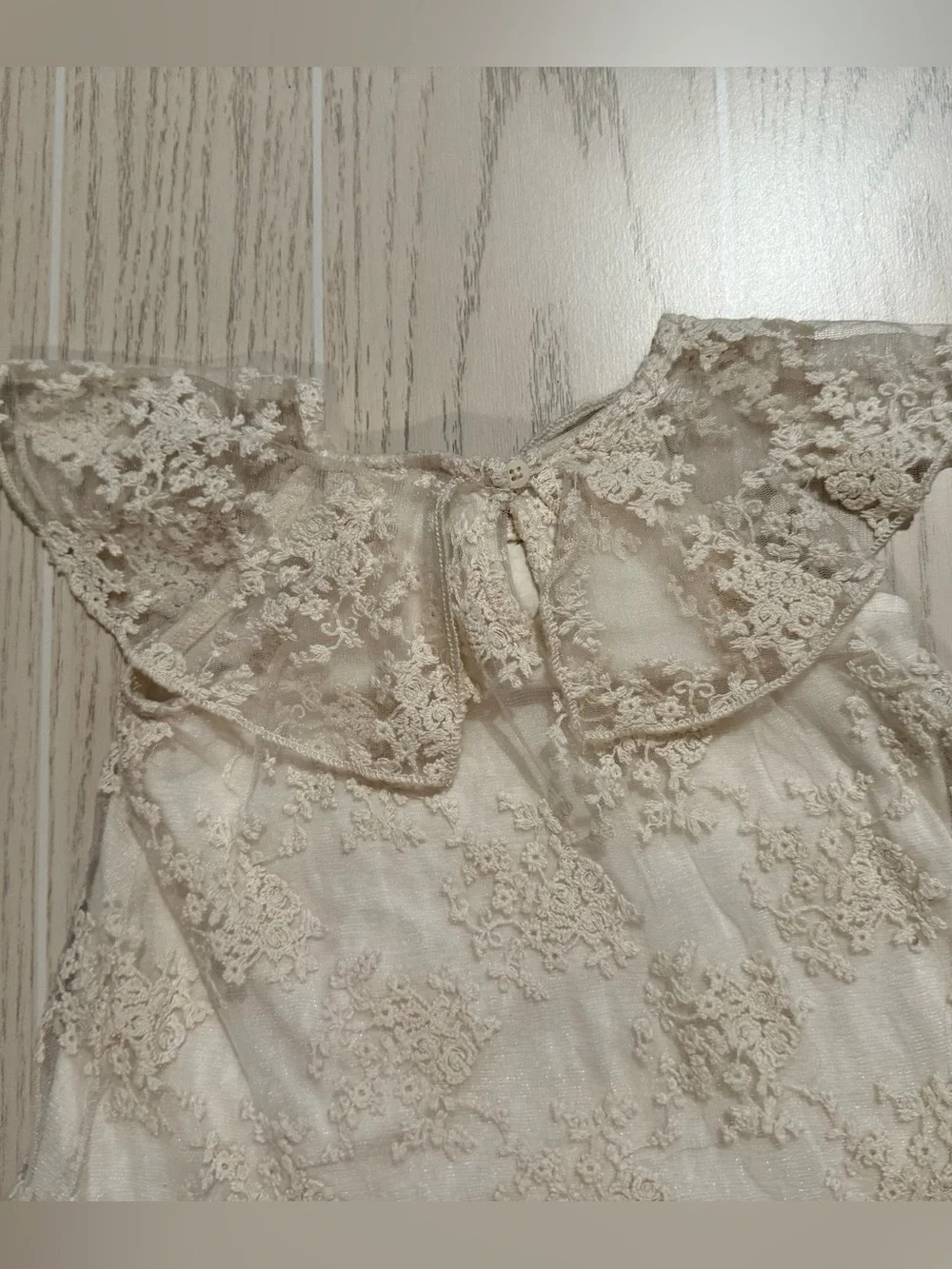 ZARA Baby Girl Lace Dress‎ 12-18M Ivory Embroidered Peter Pan Collar Party